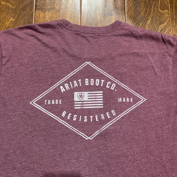 Ariat Basic Fit Boot Company Maroon Red Cotton Trademark T-Shirt Men's Size L - Picture 5 of 7